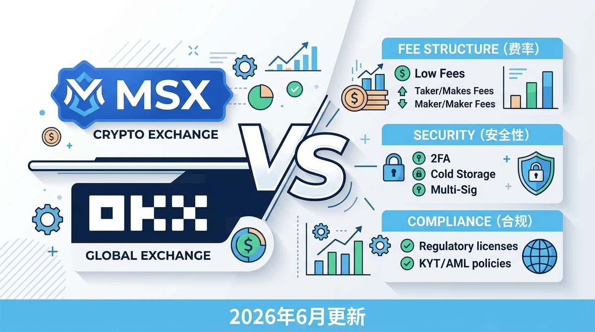 MSX和OKX哪个好?2026年费率、安全、合规与产品线全面对比